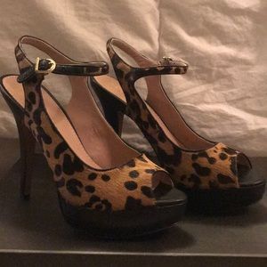 Leopard ankle strap heels